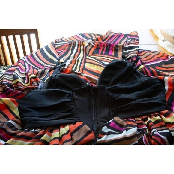 Vgt Y2K Does 70s Colorful Psychedelic Print XOXO Maxi Ring Strappy Dress Size S - Picture 11 of 13